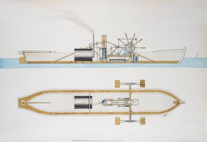 Robert Fulton által tervezett gőzhajó, akvarell, Egyesült Államok