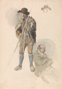Ábratanulmányok: Egy mezőgazdasági munkás, Samuel úr, a rajzmester fekvő és szunyókál, valamint egy kalapos férfi kis vázlata alkotó: Robert Hills