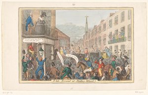 Spotprent op prinses Caroline, 1820 Késői érkezés Mother Wood-hoz (cím a tárgyon) alkotó: Robert Isaac Cruikshank (attributed to workshop of)