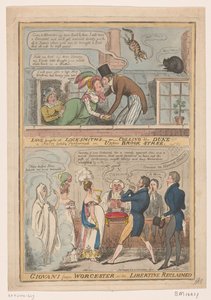 Spotprent over het huwelijk van de markies van Worcester és Anne Francis Culling Smith, 1822 A szerelem azon nevet, hogy Lakatosok -vagy- kivágják a herceget!!! egy bohózat, amelyet nemrégiben adtak elő az Upper Brook Street-ben / Giovani Worcesterből -vag