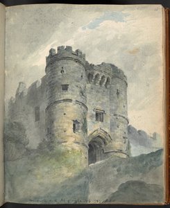 Carisbrooke kastély, Wight-sziget. Díszletek, építészeti régiségek stb., Farnhamben, Southamptonban, Wight-szigeten, Winchesterben stb., ceruzával, tollal és tintával, vízfestékekkel és krétákkal, Sir Robert Ker Porter 1797-ben