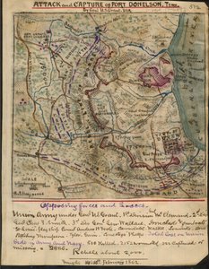 U.S. Grant tábornok megtámadja és elfoglalja a Tennessee állambeli Donelson erődöt. LOC gvhs01.vhs00078 alkotó: Robert Knox Sneden