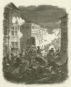 Harc a berlini Kolln városháza előtti barikádnál 1848. március 18-ról 19-re virradó éjszaka alkotó: Robert Kretschmer