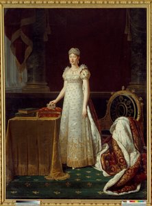 Az osztrák Marie Louise (Marie-Louise) (1791-1847), I. Napóleon feleségének portréja, aki a Birodalom Regente-jét képviselte, és a Napóleon által 1812-ben adományozott Chaumet gyémántkészletet visel - Mögötte egy empire stílusú fotel díszített. Napóleon „N