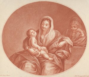 A Szűz ül, ölében a csecsemő Krisztussal, jobbra Szent Erzsébettel, egy..., 1776. alkotó: Robert Menageot