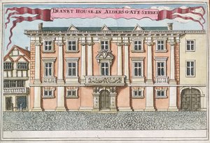 Thanet-ház az Aldersgate Street-ben, „A Book of the Remarkable Places in and about the London” című könyvből, 1700 körül alkotó: Robert Morden