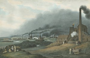 Bilston - Bradley Iron Works: akvarell festmény, 1837