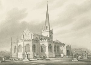 Wednesbury - Szent Bertalan templom: szépia mosás rajz, nd [1827] (rajz)