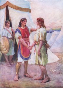 David és Jonathan, a Thomas Nelson által kiadott Biblia Képeskönyvből, 1950 körül (litho)