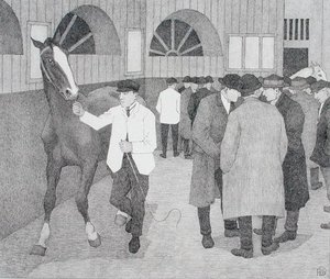 Lókereskedők a Barbicanban (Barbican No.2) 1921 (litho) alkotó: Robert Polhill Bevan