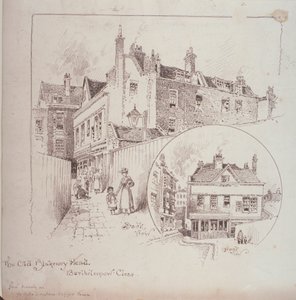 Az Old Blakeney Head Inn hátulnézete, Bartholomew Close, London, 1900 körül alkotó: Robert Randoll