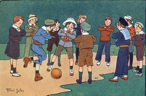 Német labda (keresztbe tett kézzel játszott játék). Gravírozás „”-be Mit játszunk? E. Weber „” Robert Salles (1871-1929) akvarell rajzaival. Librairie Garnier Freres, Párizs