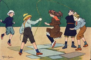 Az ugrásnál van a kötél. Gravírozás „”-be Mit játszunk? E. Weber „” Robert Salles (1871-1929) akvarell rajzaival. Librairie Garnier Freres, Párizs alkotó: Robert Salles
