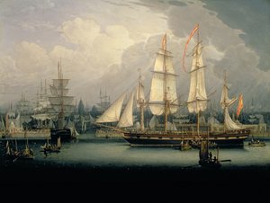 Négyárbocos Clipper Hajó Liverpool kikötőjében, 1810 körül