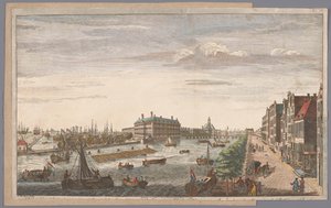 Gezicht op het Admiraliteitsmagazijn te Amsterdam Kilátás az amszterdami Admiralitásra, a hozzá tartozó üzletházakra, rakpartokra és kikötőkre, valamint a Holland Kelet-Indiai Társaságra (cím a tárgyon)