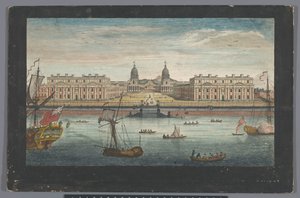 Kilátás a Greenwich Kórházra a Temze folyón Greenwichben A Greenwich Kórház kilátása a folyó felől (cím az objektumon) London (sorozat címe) alkotó: Robert Sayer