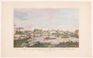 Kilátás a Hampton Court hídra a Temze folyón Hampton és East Molesey között Új híd a Temzén a Hampton Courtban (cím az objektumon) alkotó: Robert Sayer