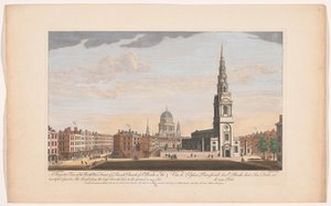 Kilátás a Szent Menyasszony-templomra Londonban A Szent Menyasszony (...) plébániatemplom északnyugati frontjának perspektivikus képe (cím a tárgyon) London (sorozat címe) alkotó: Robert Sayer