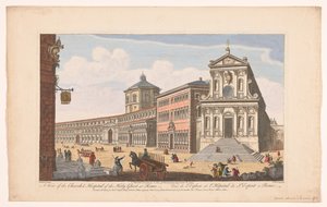 Gezicht op de kerk Santo Spirito in Sassia te Rome Kilátás a római Szentlélek templomra és kórházra (cím a tárgyon) Róma (sorozat címe) alkotó: Robert Sayer