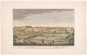Gezicht op de stad Madrid Madrid városának, a Spanyol Királyság fővárosának általános képe (cím a tárgyon) Madrid en Lissabon (sorozat címe) alkotó: Robert Sayer