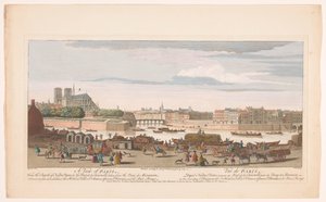 Kilátás Párizs városára a Quai de Miramionról Párizs kilátása, a Nostre Dame templomtól a Pont de la Tournelle-ig, a Quai de Miramionról (...) (cím a tárgyon) Paris (sorozat címe) alkotó: Robert Sayer
