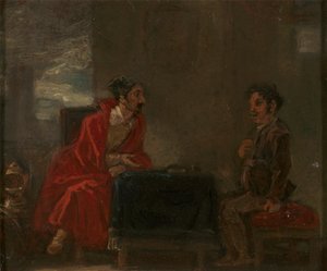 Illusztráció: Don Quijote, Két figura egy asztalnál alkotó: Robert Smirke