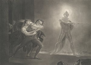 Hamlet, Horatio, Marcellus és a szellem Shakespeare, Haml..., először 1796-ban adták ki, újra kiadták 1852-ben.