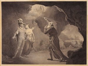 Prospero, Ferdinand és Miranda. William Shakespeare "The Storm" című művéből, 4. felvonás, 1. jelenet