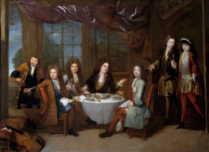 Sonkás reggeli. A nemesség férfiai felvágottakat vacsoráznak. Robert Levrac Tournieres (1667-1752) festménye