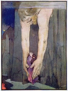Antaeus leállítja Vergiliust és Dantét a pokol utolsó körében, 1910 körül (színes litó)
