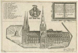 Lichfield katedrális – Déli nézet: rézmetszet, és [17. század]