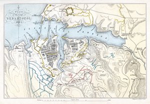 Szevasztopol ostromát ábrázoló térkép, krími háború, 1854-1855, 1893.
