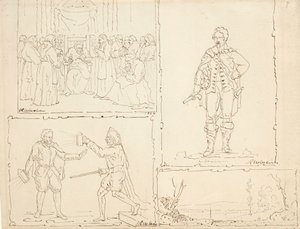 Négy vázlat, 1824 (toll és barna tinta, bivalyozott papíron) alkotó: Robert Walter Weir