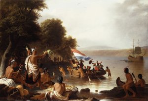 Henry Hudson partraszállása 1608-ban a Verplanck Pointban, Peekskill közelében, New York államban,