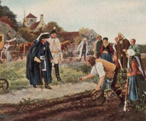 A hétéves háború utáni újjáépítési munka, "A király mindenütt" (nagyított színes litográfia) alkotó: Robert Warthmuller Muller