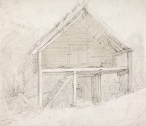 Egy nádfedeles és kőpadlós kollégium végében alkotó: Robert Wilhelm Ekman