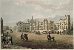 Kilátás a Lordok és Commons Házra, az Old Palace Yard söröző felől. 1821, Colnaghi und Co. (akvatinta)