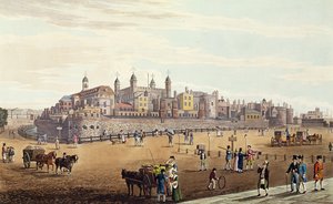 Kilátás a Tower of Londonra és a pénzverdére, pub. szerző: Colnaghi und Co, 1821 (színes aquaint)