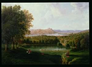 Kilátás a Hudson-folyó régi holland templomára és a Beckham-kastély Tarrytown-jából, 1866