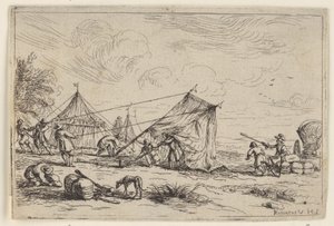 Sátor felállítása Különböző táborok (sorozat címe) alkotó: Robert van den Hoecke
