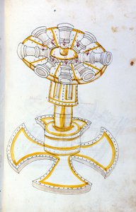 A háború művészete: katonai gépek tanulmányozása. forgó ágyú, illusztráció a „De re Militari” című művéből, Roberto Valturio (1405-1483?) mérnöktől alkotó: Roberto Valturio