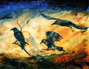 Repülő hollók az arany égbolton alkotó: RodMacIver