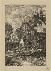 Belépés egy faluba, a Revue Fantaisiste-ból alkotó: Rodolphe Bresdin