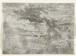 Landschap csavart tesz A halász a hídon alkotó: Rodolphe Bresdin