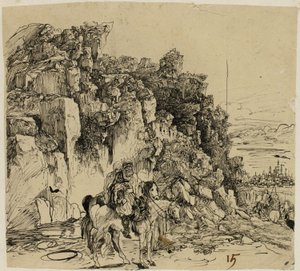 Hegyvidéki táj lovasokkal alkotó: Rodolphe Bresdin