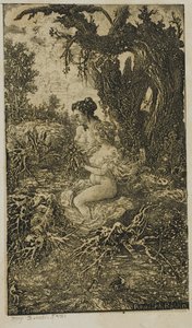 Két nő fürdik a vízparton, a Revue Fantaisiste-ból alkotó: Rodolphe Bresdin