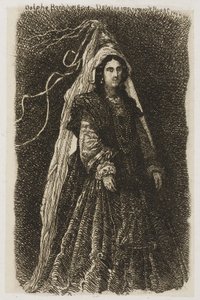 Nő fantasztikus középkori jelmezben alkotó: Rodolphe Bresdin