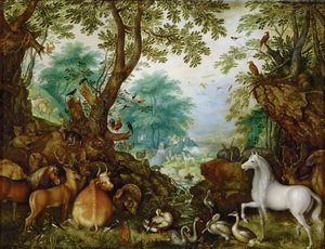 Orphee parmi les animaux - Orpheus az állatok között - Roelant (Roelandt) Savery (1576-1639). Olaj, réz, kb 1628. Mérete: 27,5x36 cm. Művészettörténeti Múzeum, Vienne