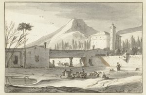 Hegyvidéki, olaszos táj egy rotunda templommal alkotó: Roelant Roghman