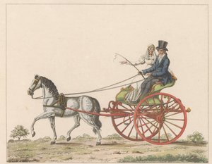 Hollandse sjees, kb. 1825 Een Hollandsche chais / Hollandiában használatos kerekesszék, amelyet seznek vagy sajtoknak neveznek (cím a tárgyon)